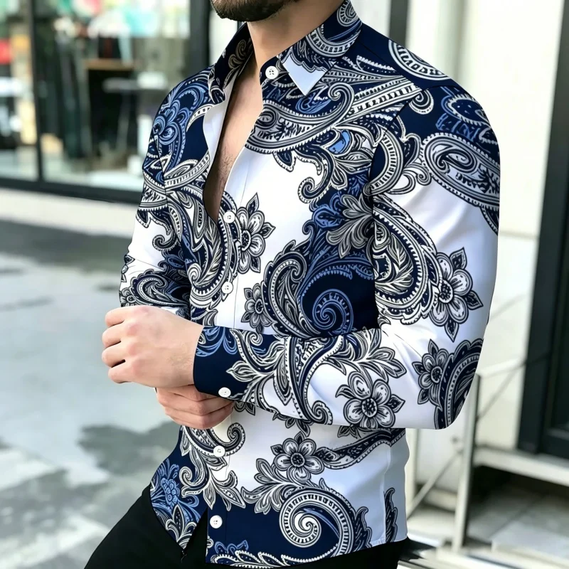 Men's High-Quality Printed Shirt with Personalized Patterns, Slim Fit Long-Sleeved Business Casual Versatile Men's S-6XL