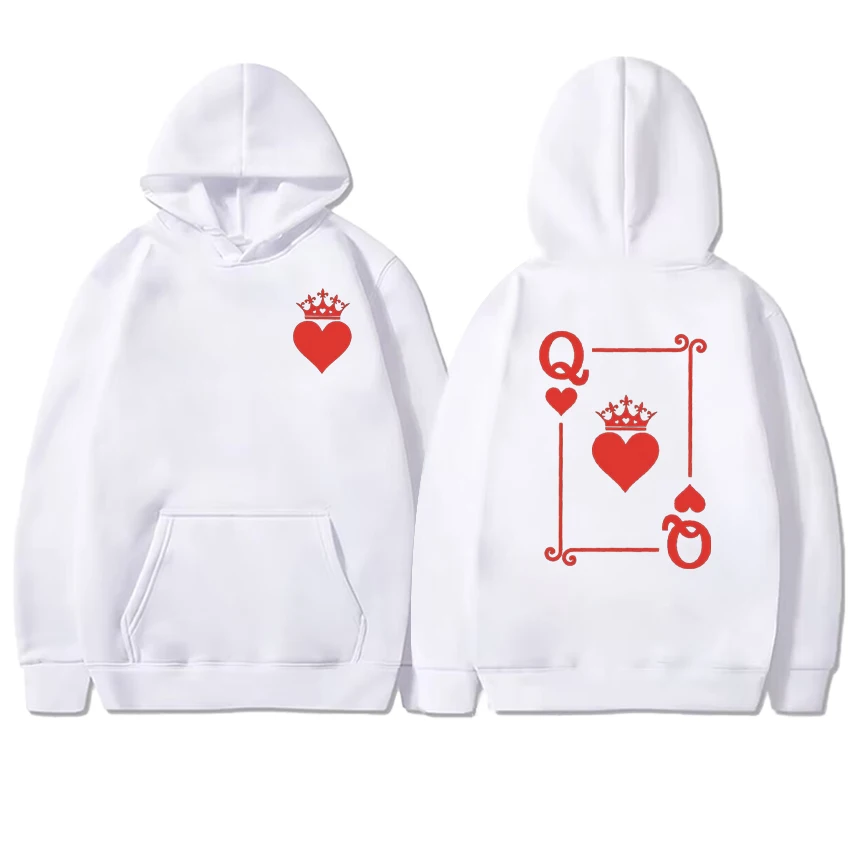 Hot Red Heart Queen of Spades Print Autumn Winter Sweatshirts Fleece Long sleeve Men Women Hoodies Casual Loose Unisex Pullover