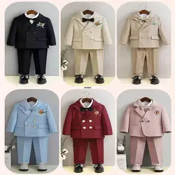 Flower Boys Photography Suit Baby Kids Formal Ceremony Costume Children Birthday Wedding Party Dress Performance Tuxedo Set