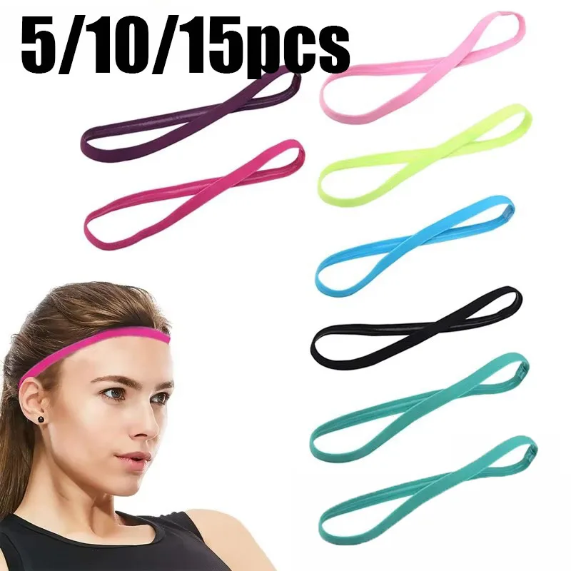 

5/10/15 шт. женские спортивные ленты для футбола, йоги, чистые ленты для волос, противоскользящие эластичные резиновые тонкие спортивные повязки на голову, мужские аксессуары для волос