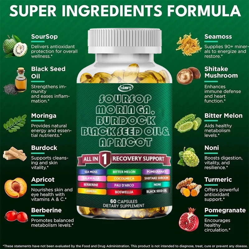 Sour Fruit Supplement, Turmeric, Apricot, Quercetin, Green Leafy Vegetables, Bitter Essence, Sausage, Bitter Gourd, 60 Capsules