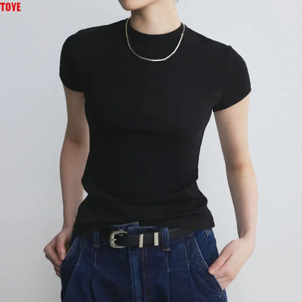 

Casual Pullover Short Sleeve T-shirt Korean Style Slim Fit Y2K Crop Top Women Chic Simple Basic Tees Shirts Holiday