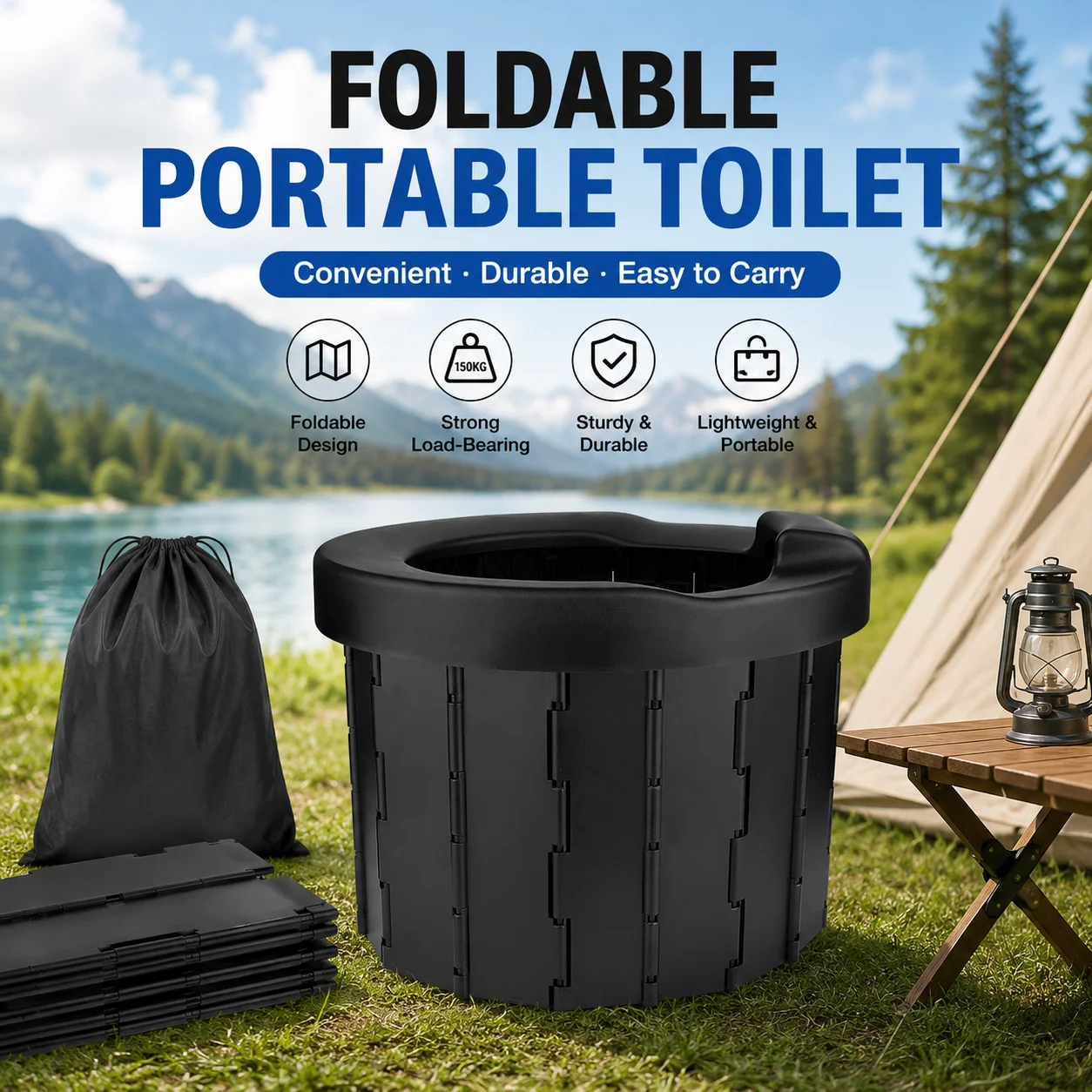 Outdoor Folding Toilet Portable Car Toilet Travel Self-driving Tour Camping Toilet Emergency Toilets for Adults Women Children view 2