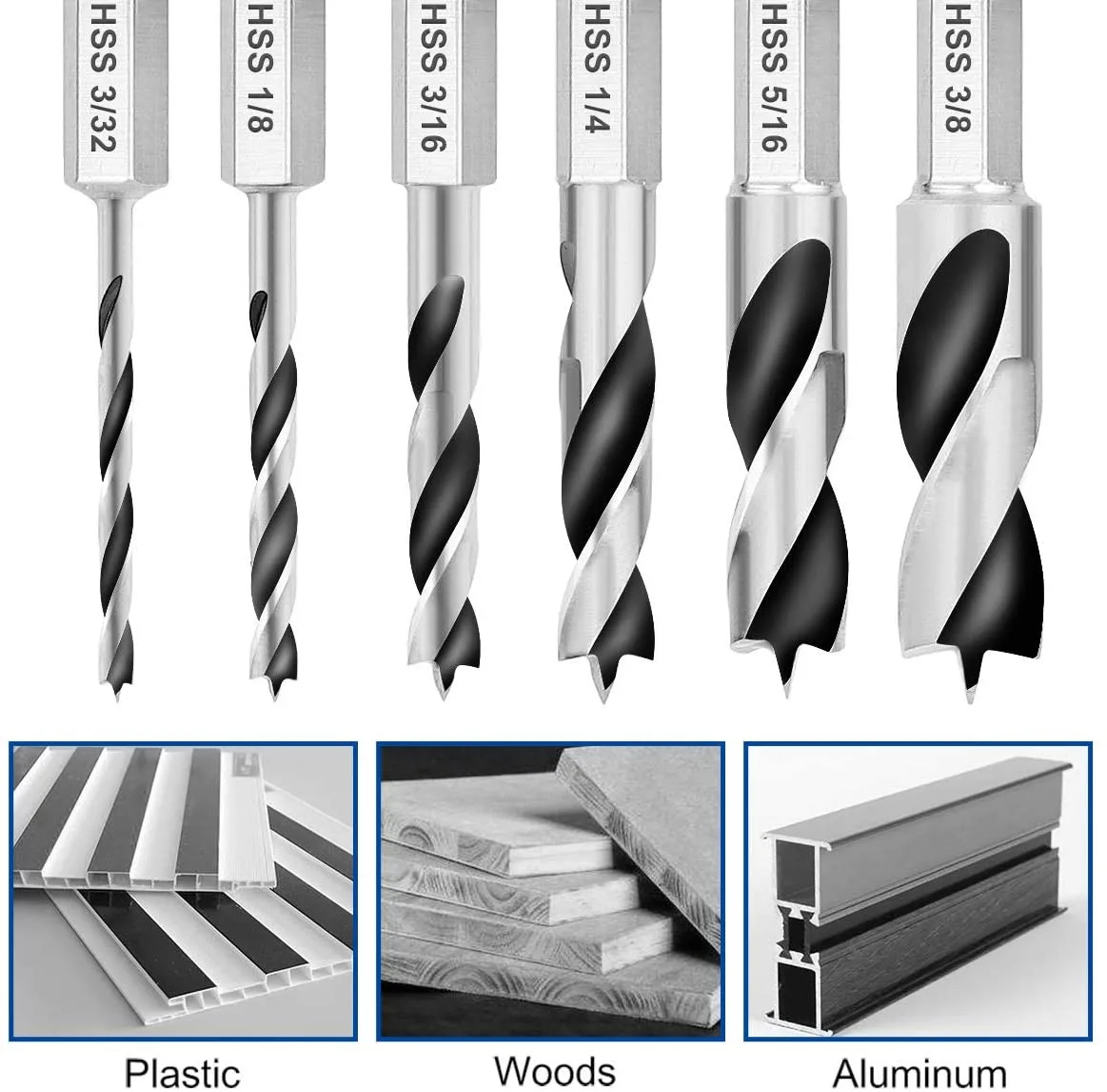 

6.35mm Quick Change Hex Shank 3-Point For Stubby Drill Bit Set For Woodworking Household Hand Tool Replacement Accessories
