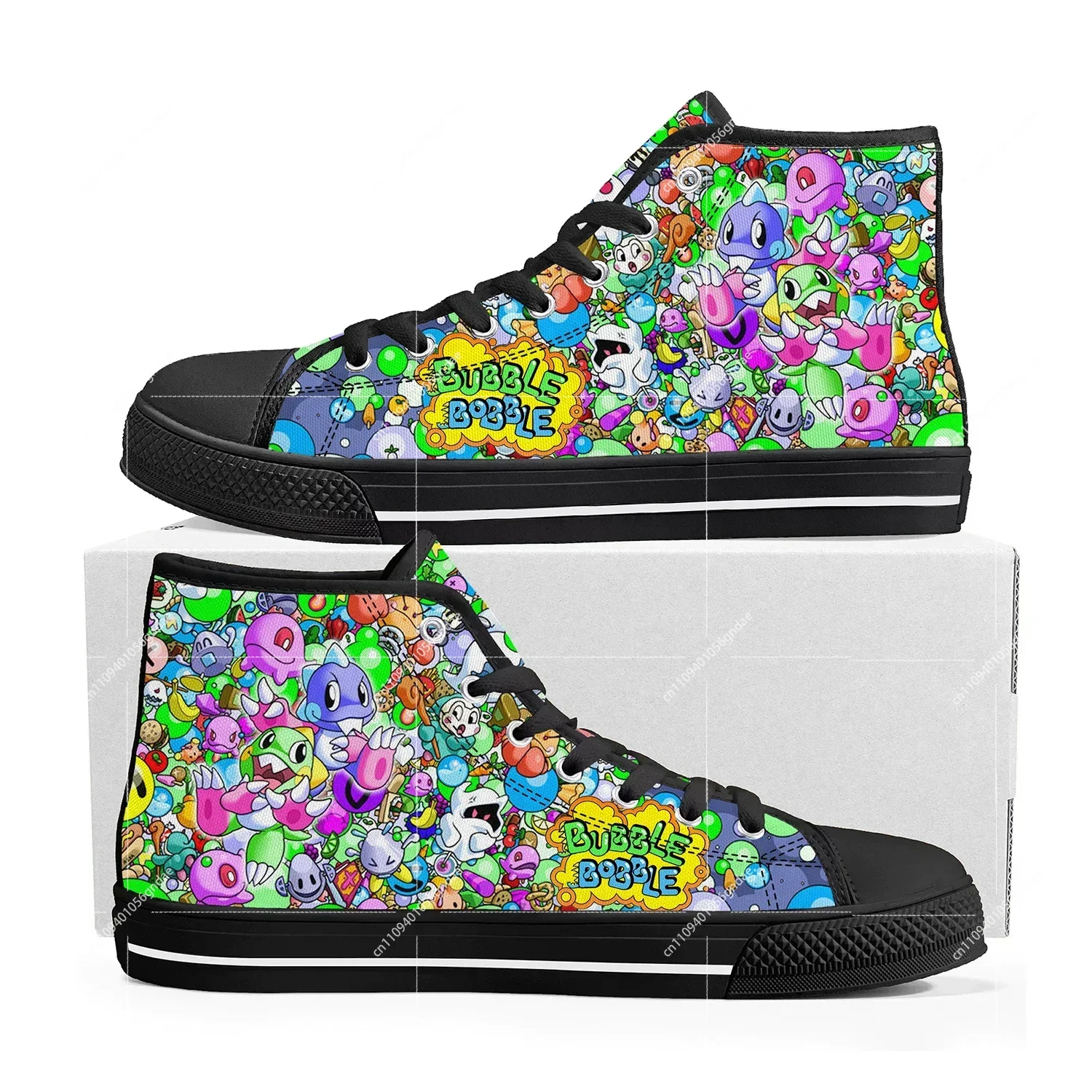 

Кроссовки Bubble Bobble High Top с рисунком из мультфильма, модные мужские, женские и подростковые кроссовки из высококачественного холста, изготовленные на заказ, парные кроссовки