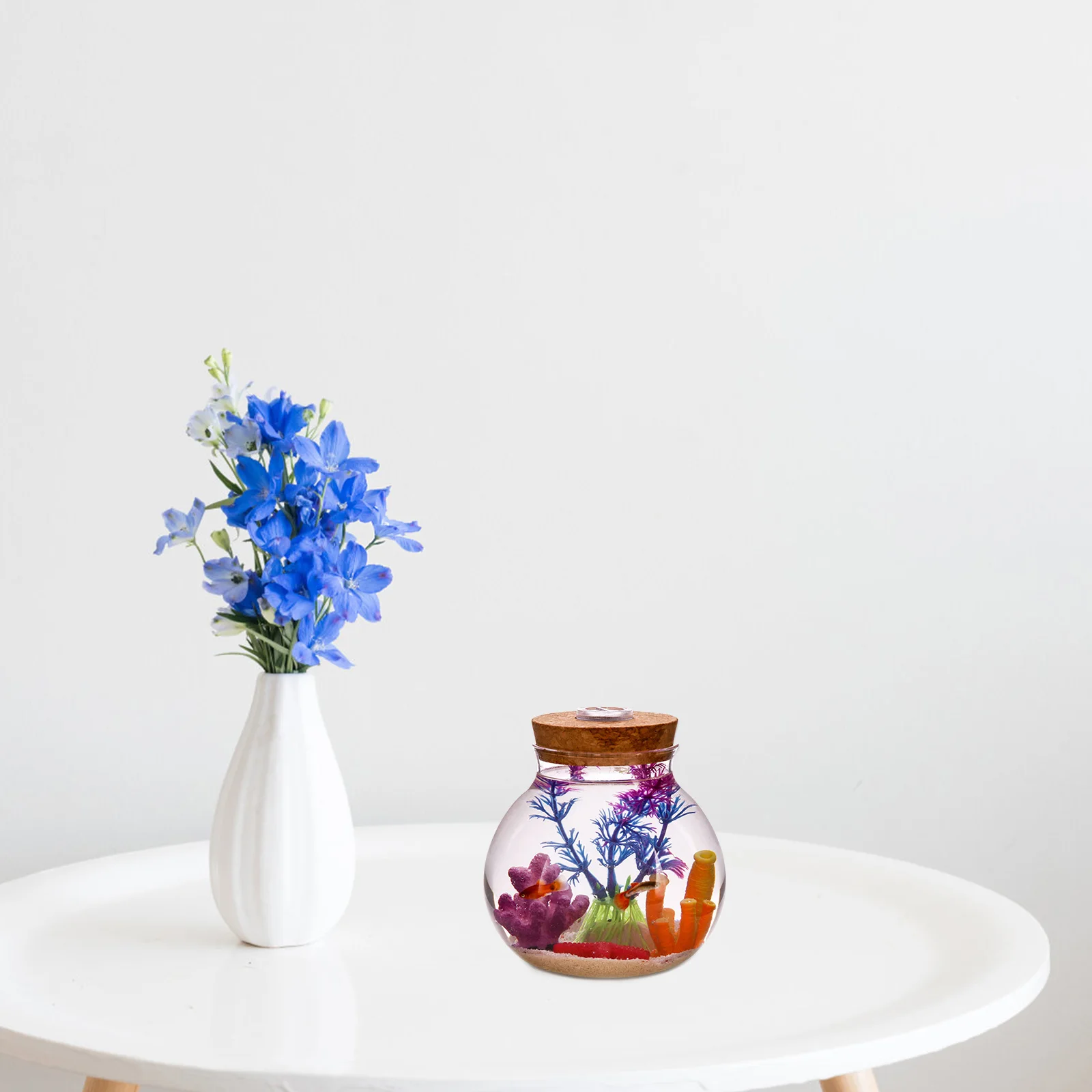 

LED Light Ecological Bottle Premium Wood Lid Glass Micro Landscape DIY Terrarium Simple Plant Display Bottle for Room Decoration