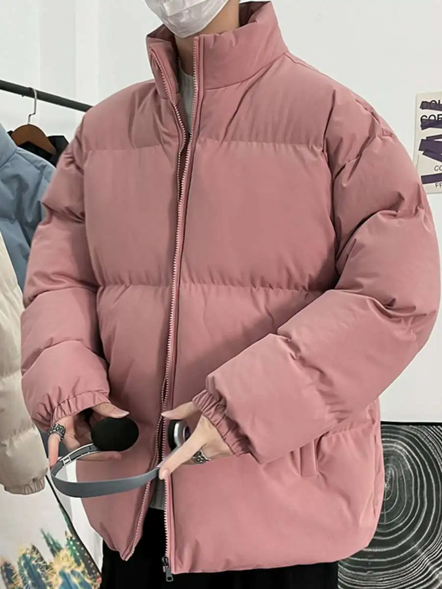 

Trendy Cotton Jaet Men's Winter Puffer ort Bread Sle Stand Collar Korean Version Thiened Spring Regular Fit Zipper