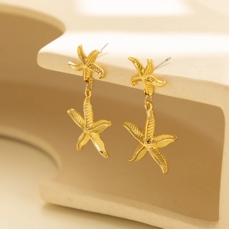 Pendientes elegantes con colgante estrella mar para mujer, pendientes para mujer, pendientes colgantes con forma para