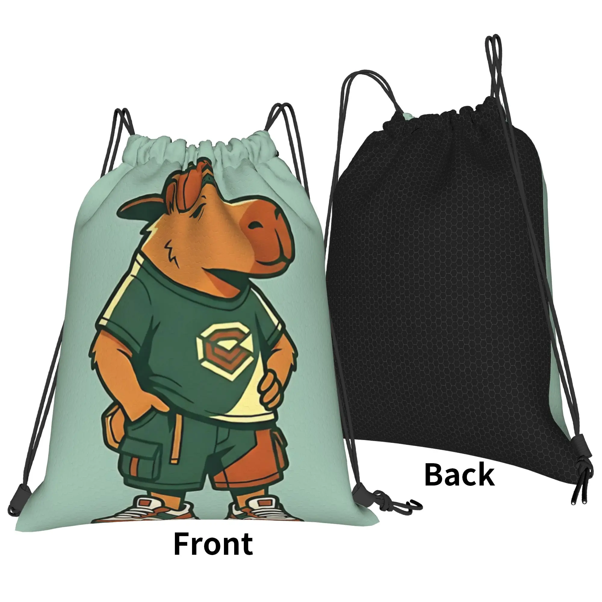 Capybara Cool Dressed Capybara in Retro Portable Hiking Riding Gym Drawstring Storage Sporty Backpacks