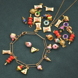 13pcs Wholesale Chinese Gold Color Enamel Charm 3D Sweetmeats Candy Doughnut Pendant Charms For Jewelry Making Bracelet Necklace
