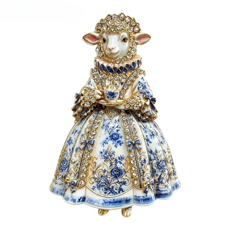 4-color Vintage Beautiful Sheep Lady Brooches for Women Unisex Elegant Rhinestone Ancient Dress Goat Party Brooch Pin Gifts