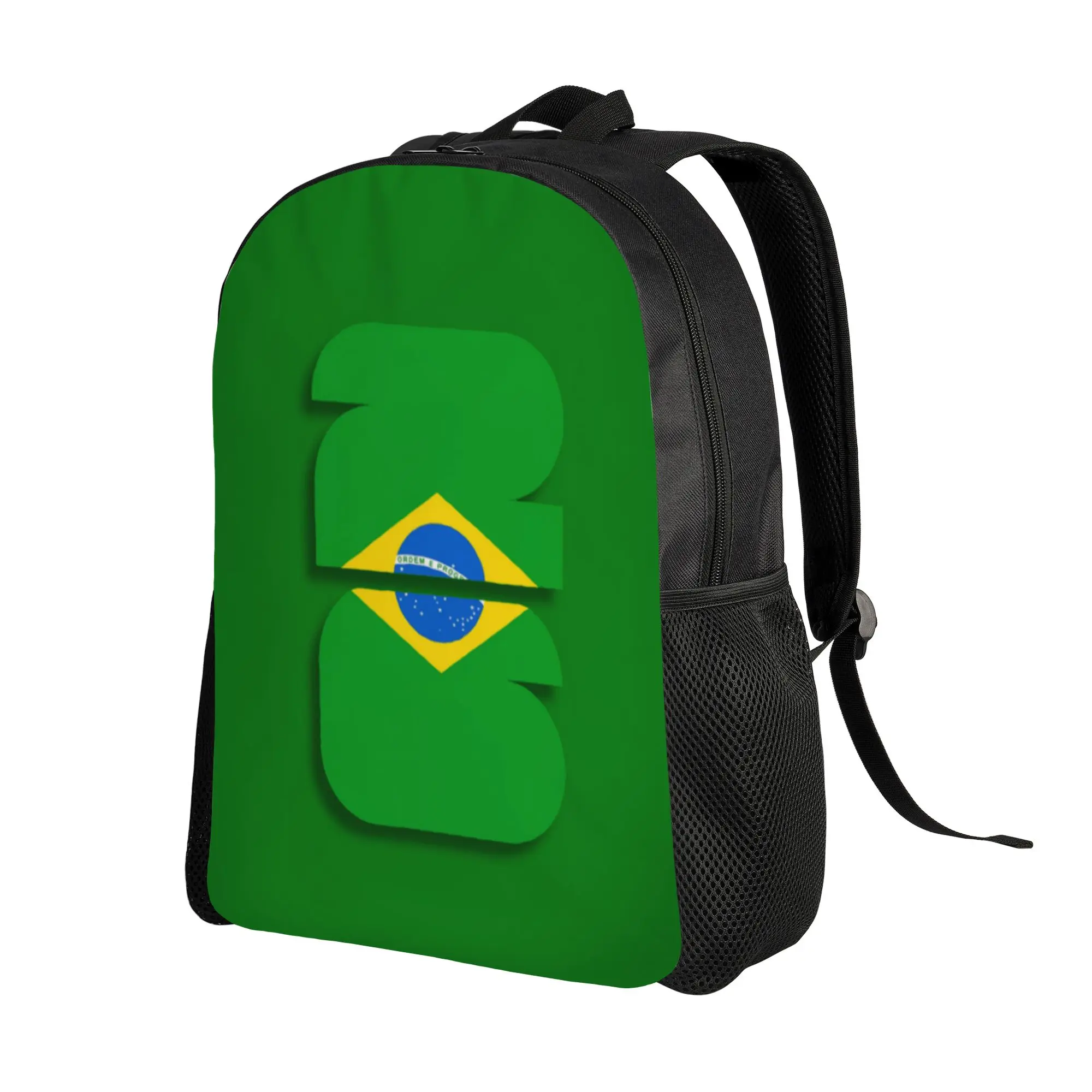 College Bag Back to school season Brazil Yellow Diamond Globe Flag Green Number 26 Fan Design  Large Capacity Backpack