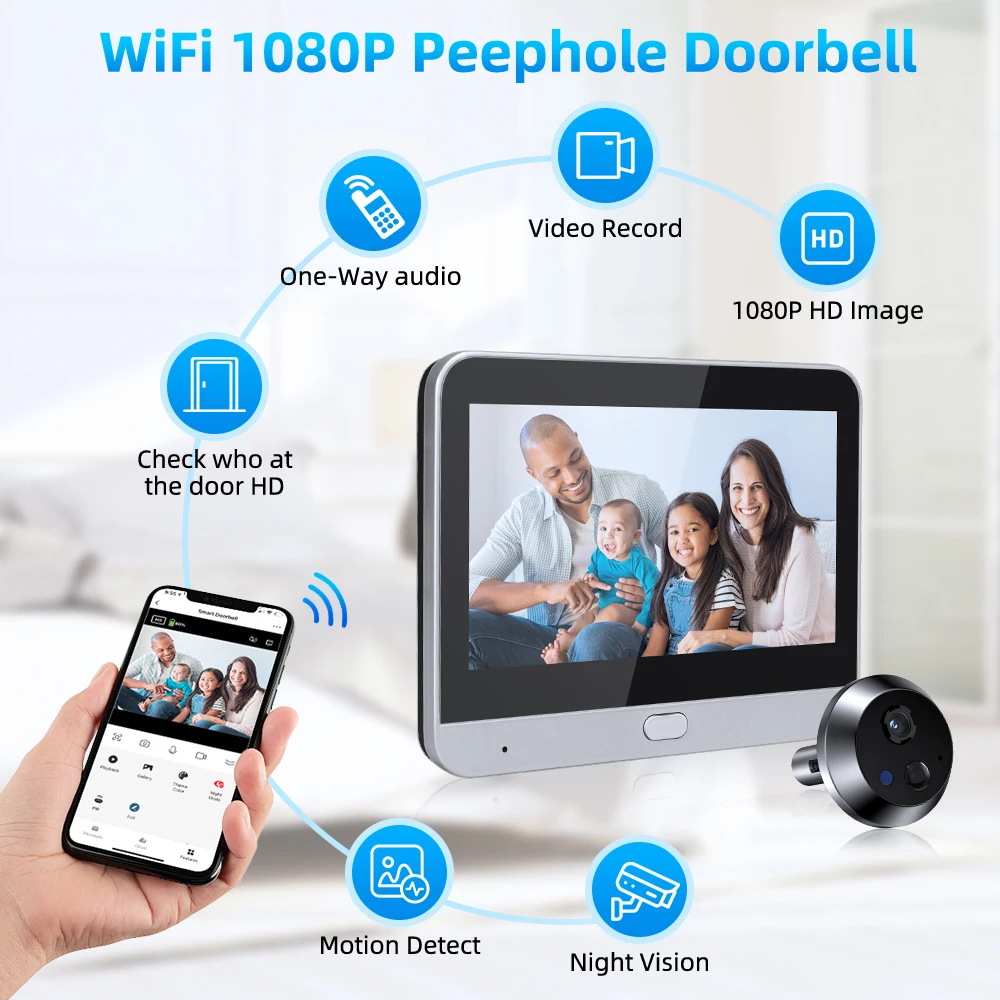 Hollarm Smart Tuya WiFi Peephole Camera 1080P 2.4G Automatic Sensing Door Eye Camera 4.3 Inch Digital Door Viewer Video Doorbell