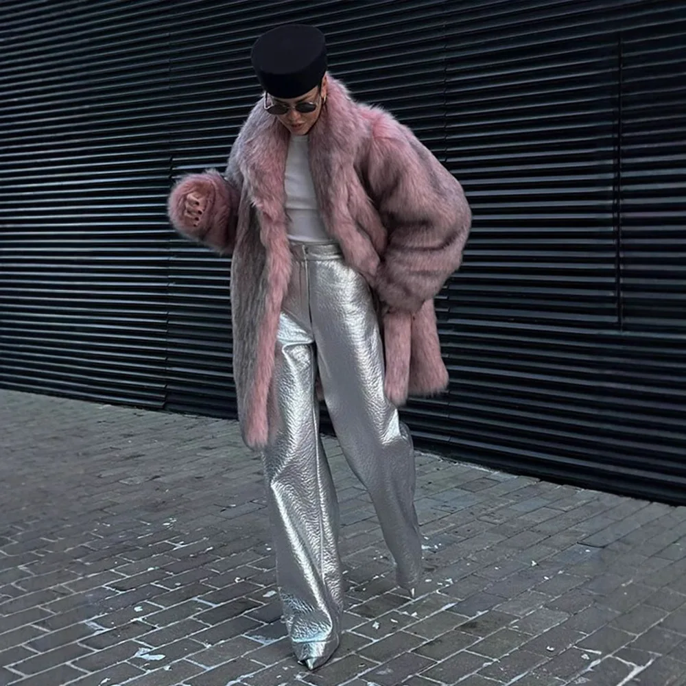 2025 hiver nouveau manteau une pièce en fausse fourrure femmes rose en peluche fausse fourrure Cardigan haut chaud à la mode manteau Long