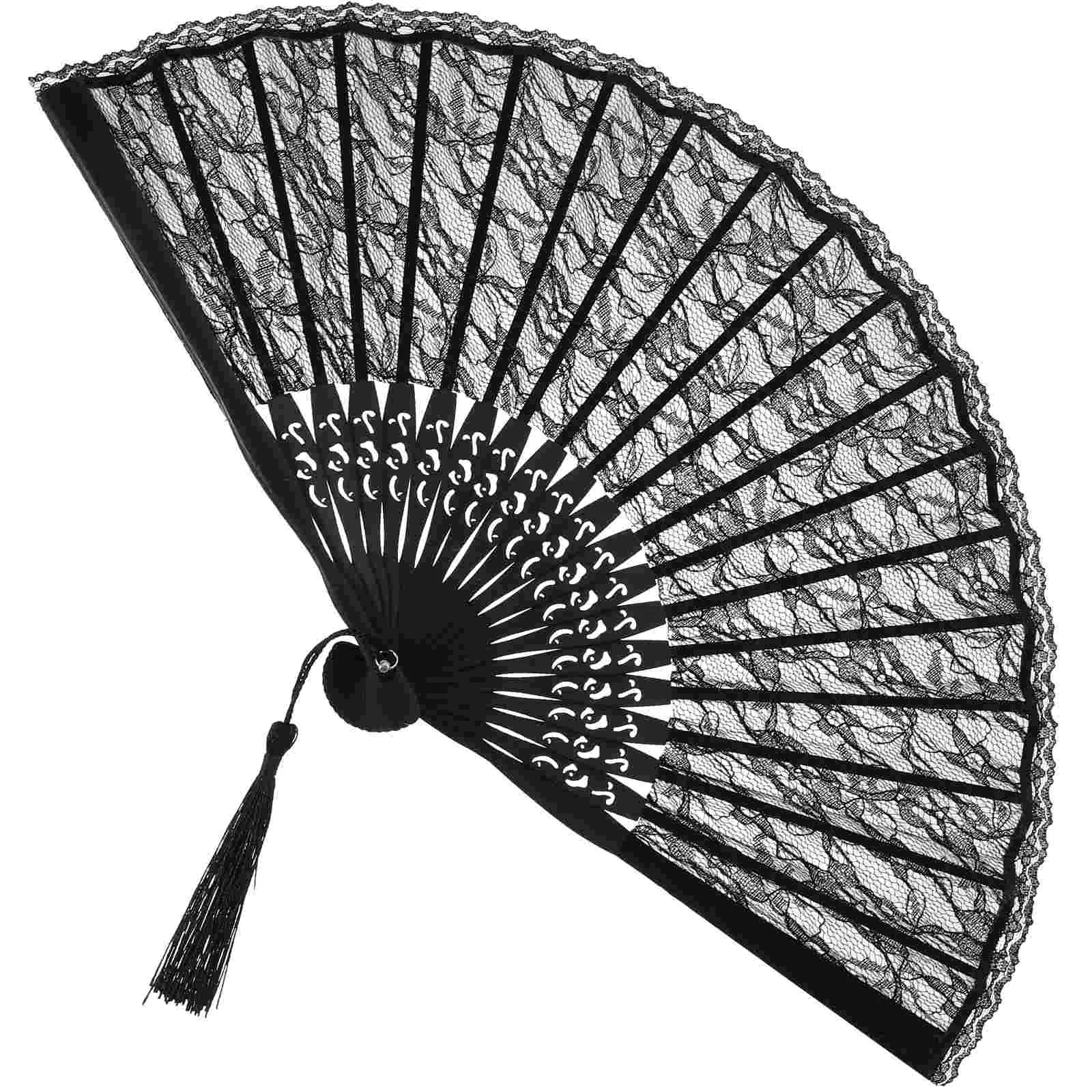 Spanish Victorian Hand Fan for Wedding Party Favor Fancy Dress (Black) Lace folding fan Folding silk fan