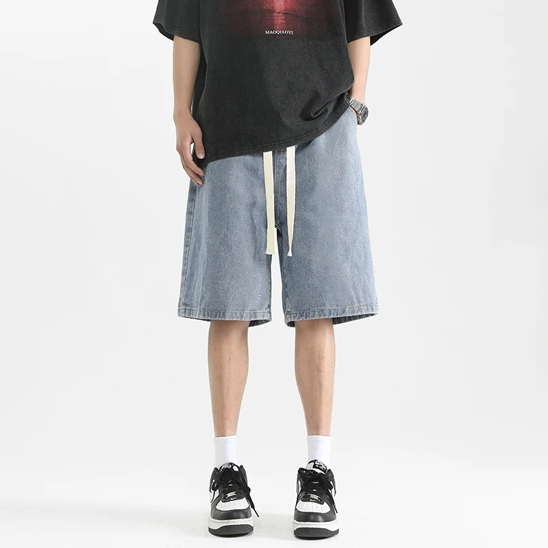 

Новые летние повседневные мужские джинсовые шорты длиной до колена, модные потертые джинсовые шорты со средней талией свободного покроя, подходят для дайвинга