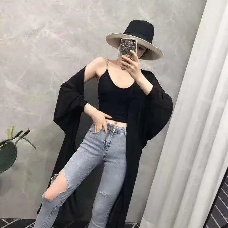 Sun protection clothing Women's Mid-length chiffon tops cardigan summer thin beach jacket air conditioning shirt