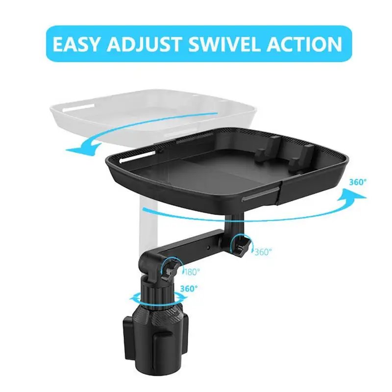 Cup Holder Tray Table Car Drink Holders Tray Food Drink Phone Snack Tray With 360Rotating Table Adjustable Base Car Essentials