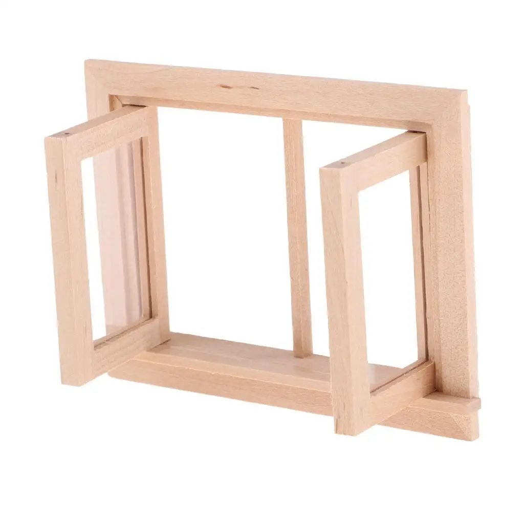 Dollhouse Wooden Window Unpainted 2 Pane Frame Mini Furniture Accessory for 1 12 DIY House