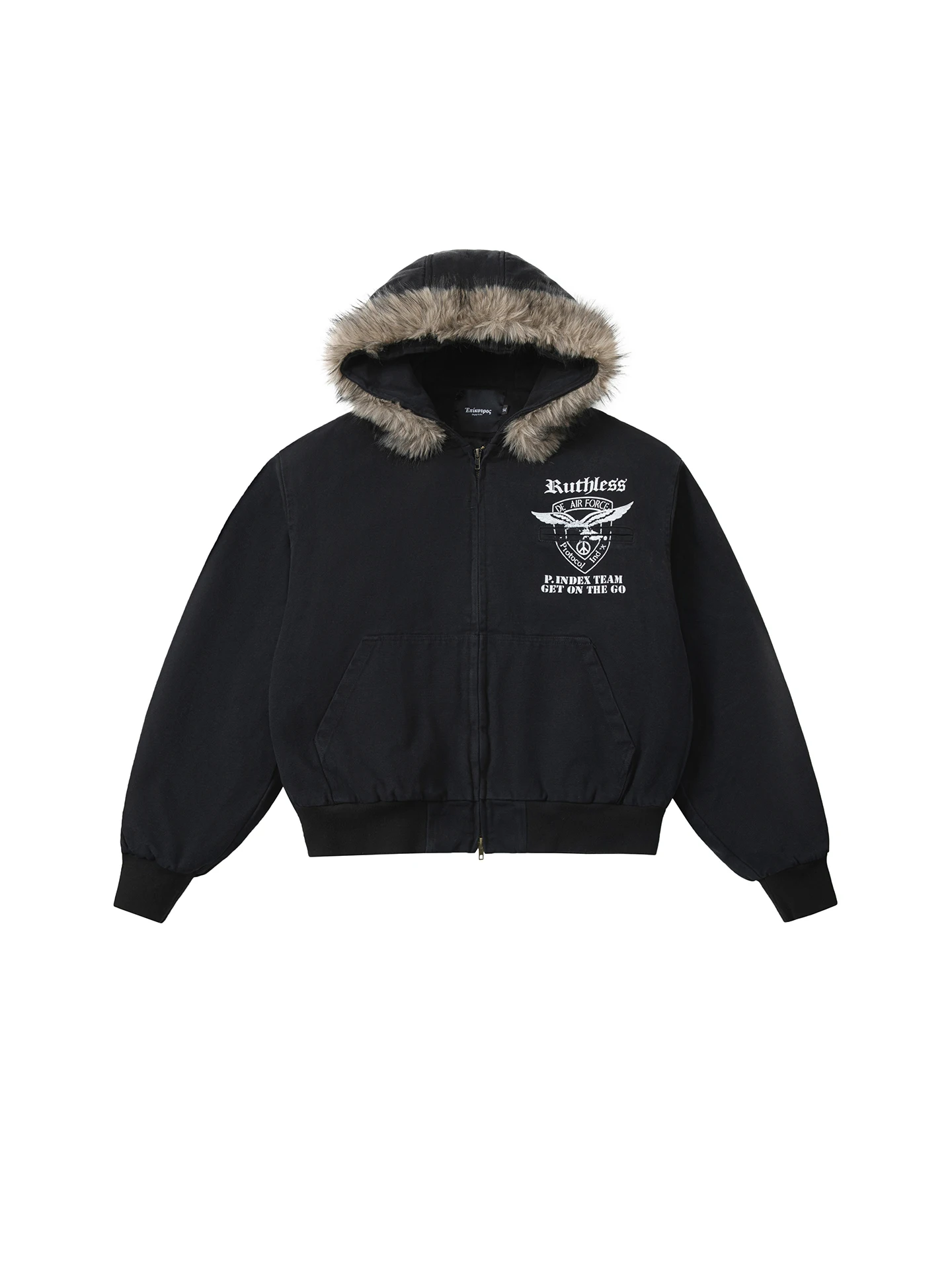 

Мужская зимняя куртка в американском ретро-стиле из хлопка с эффектом потертости, с капюшоном, с буквенным принтом, на молнии, повседневная, в стиле Cleanfit