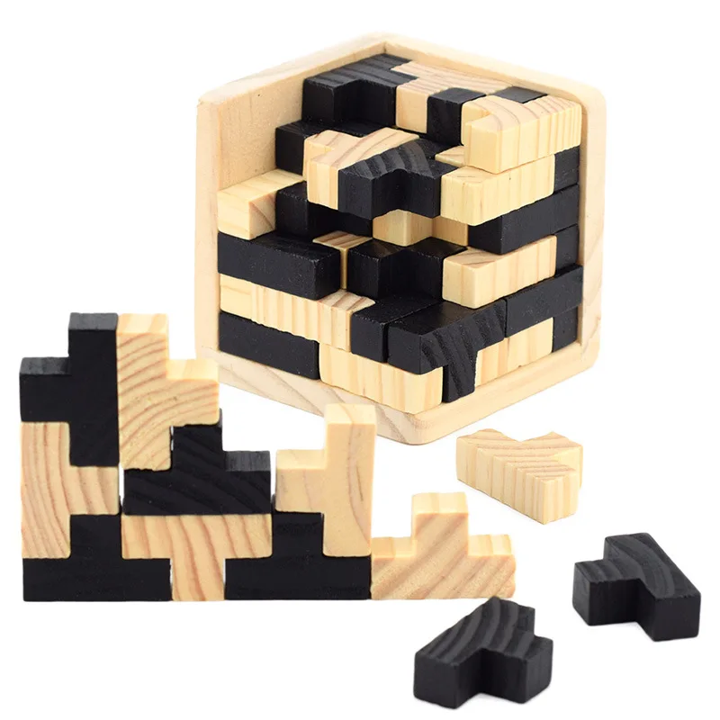 Puzzle Cube 3D Luban à emboîtement, jouet en bois, créatif, cerveau IQ Beaumont, jeu d'apprentissage précoce, cadeau pour enfants, lettre 54T