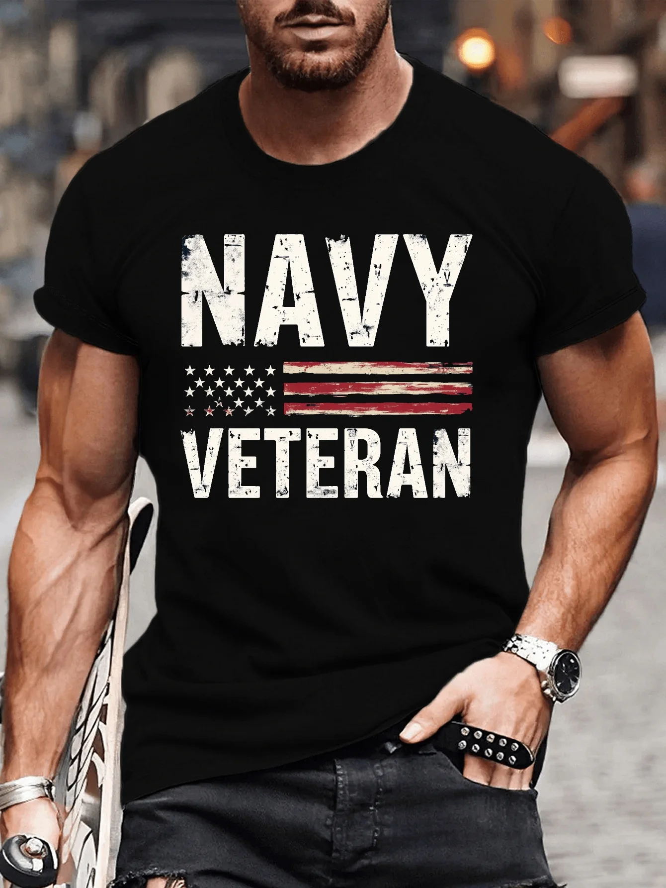 

Футболка из чистого хлопка с рисунком NAVY VETERAN, мужская повседневная футболка в стиле повседневного патриотического дизайна, вязаная конструкция, темно-синяя одежда для ветеранов