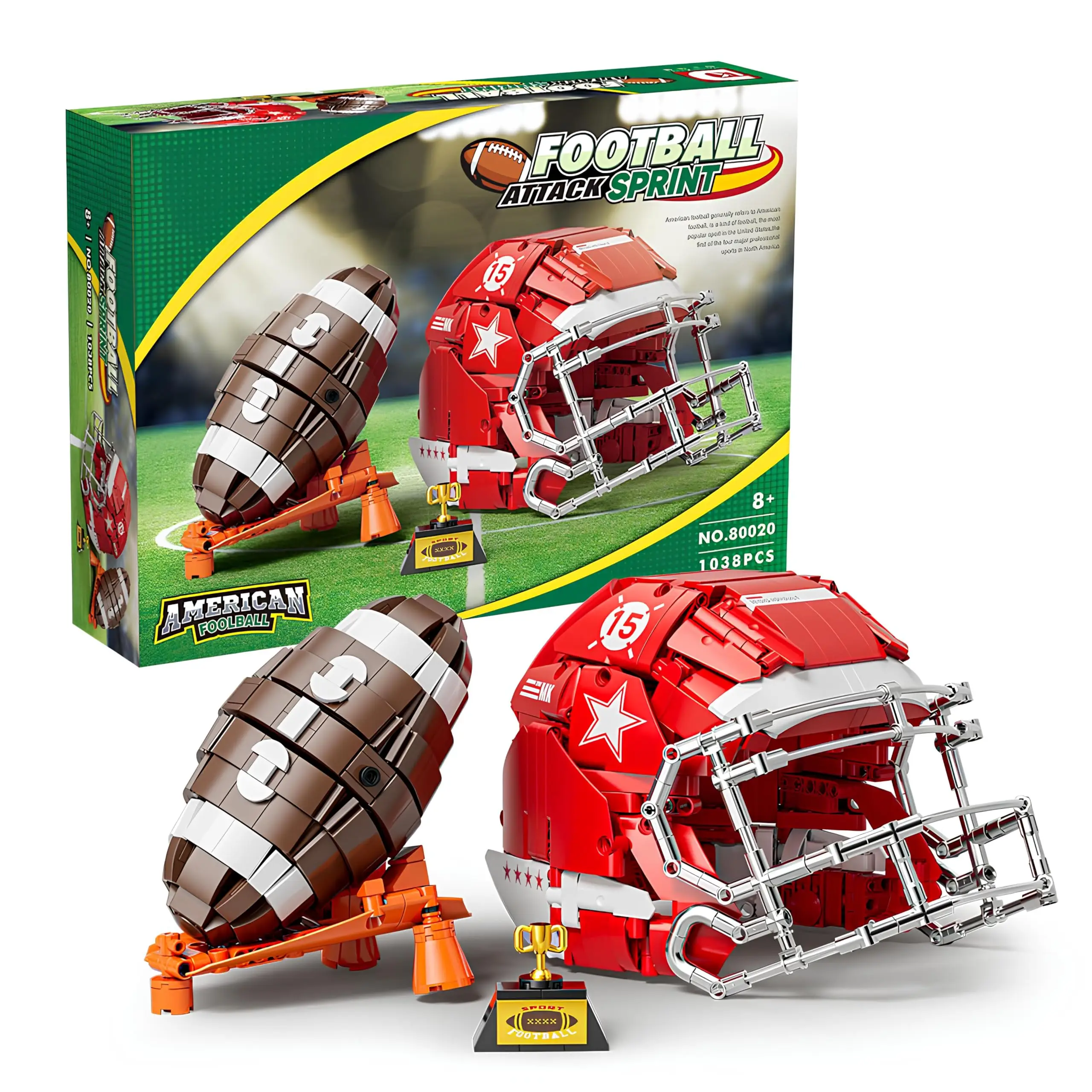 

1038PCS Helmet & Football Building Blocks Set Removable Stadium Sports Toy Gift for Fans and Players Creative Activities for Kid
