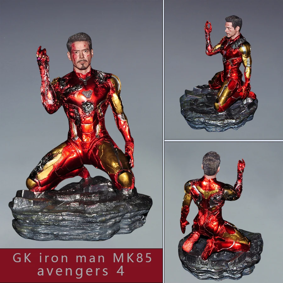 Avengers 4 GK Iron Man MK85 Battle Damage Kneeling Finger Snapping Pvc Statue Hand Ornament Model Collection Toy Boy Gift