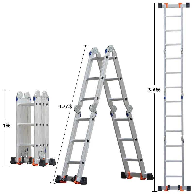 Portable Aluminum Folding Ladder for Home and Outdoor Easy-to-Store Collapsible Step Ladder for Garage/Kitchen