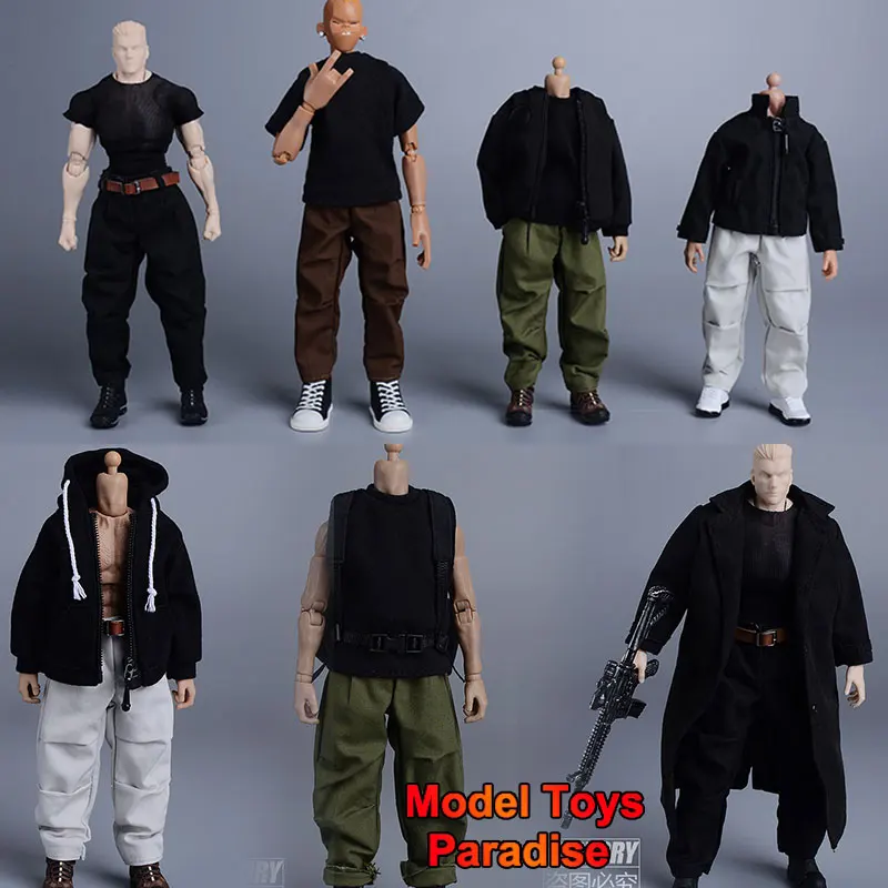 Romankey 1/12 Men Soldier Leisure Trendy Sports Pleated Workwear Pants Brown Black Belt Fit 6inch Action Figure Body