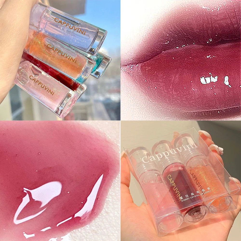 Water Shiny Lip Gloss Set Pearl Clear Mirror Lip Glaze Moisturizing Liquid Lipstick Waterproof Sexy Red Lip Oil Tint Makeup Tool