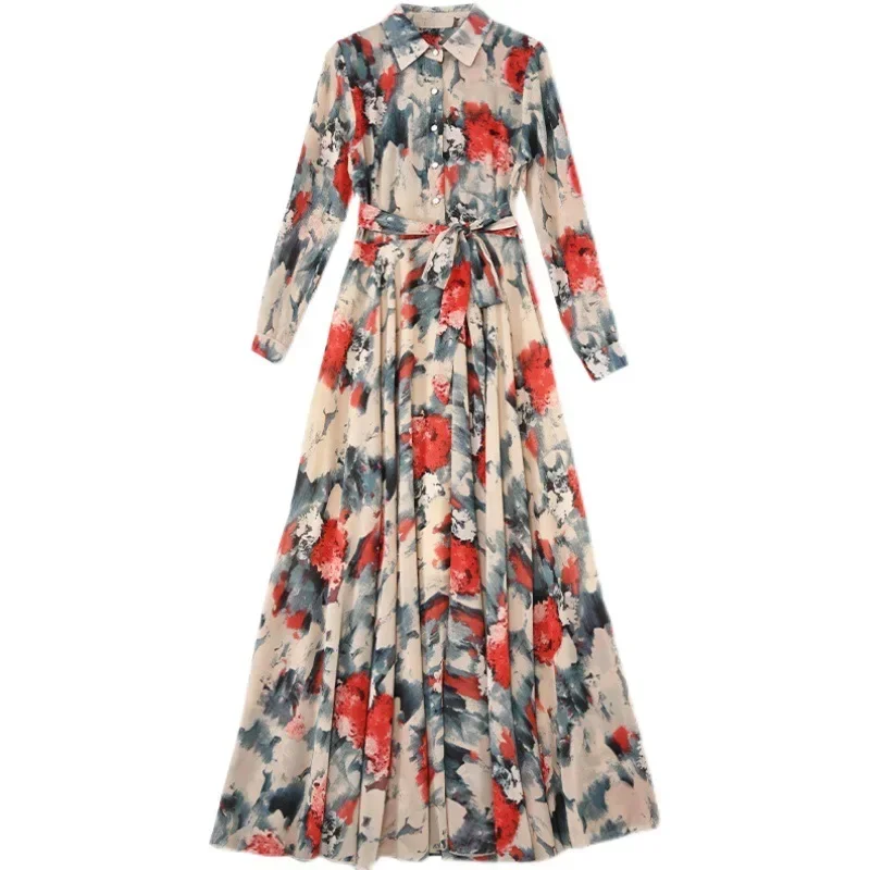 Imagem -06 - Elegante Vestido Floral de Chiffon Maxi Feminino Casual Vestido Boho Praia Moda Muçulmana Longa Primavera Outono Vintage 2024