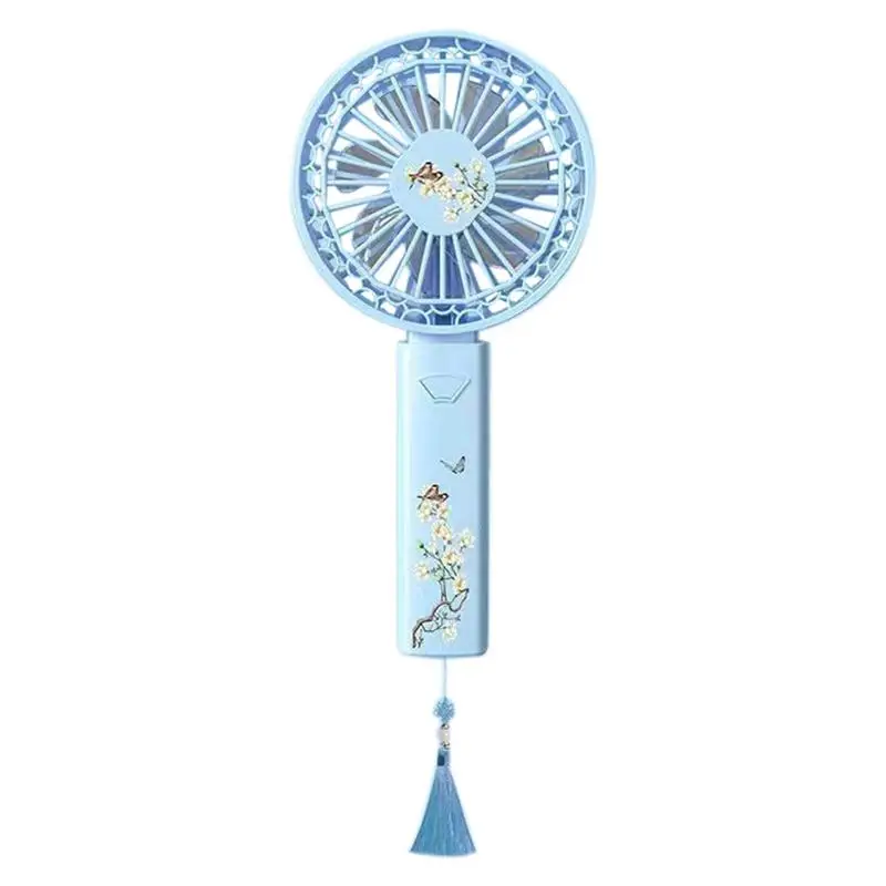 Mini Handheld Fan Chinese Flower Hand Fan 3 Speeds Personal Fan With Tassel USB Charging Mini Cooling Fan Quiet Handheld Comfort