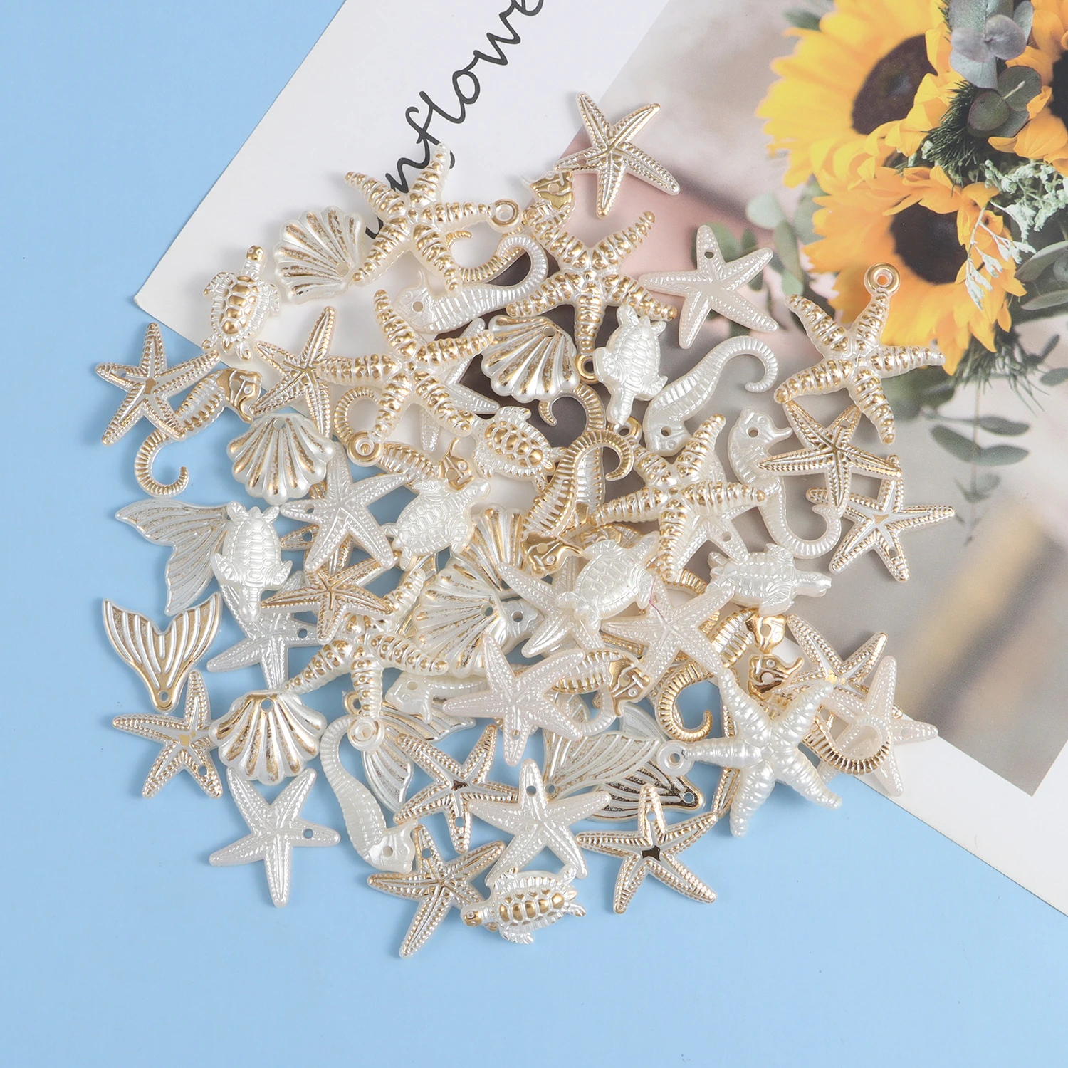 30 pieces of ocean series random mixed pearl shell starfish pendant Diy jewelry accessory bracelet earring pendant view 3