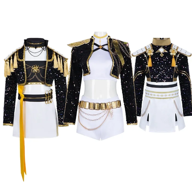 Black Golden Rumi Zoey Mira Cosplay KPop Demon Hunters Cosplay Costume Wig Girls Suit Child Halloween Party Role Playing Outfit