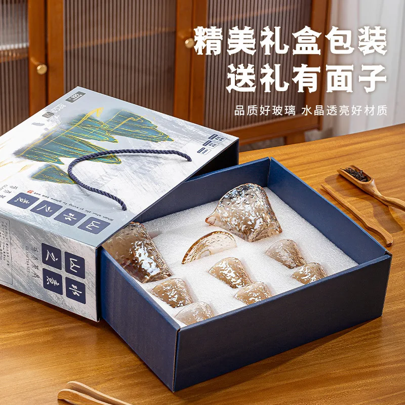 Stroke set glass tea set light luxury household hammer mesh pattern kung fu ceremony cup bowl tea set