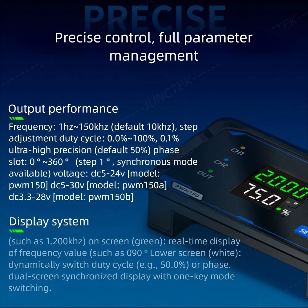 

PWM150 Dual-Channel Signal Generator Square Wave Pulse Servo Motor Drive with Adjustable Frequency Phase And 0-100% Duty Cycle