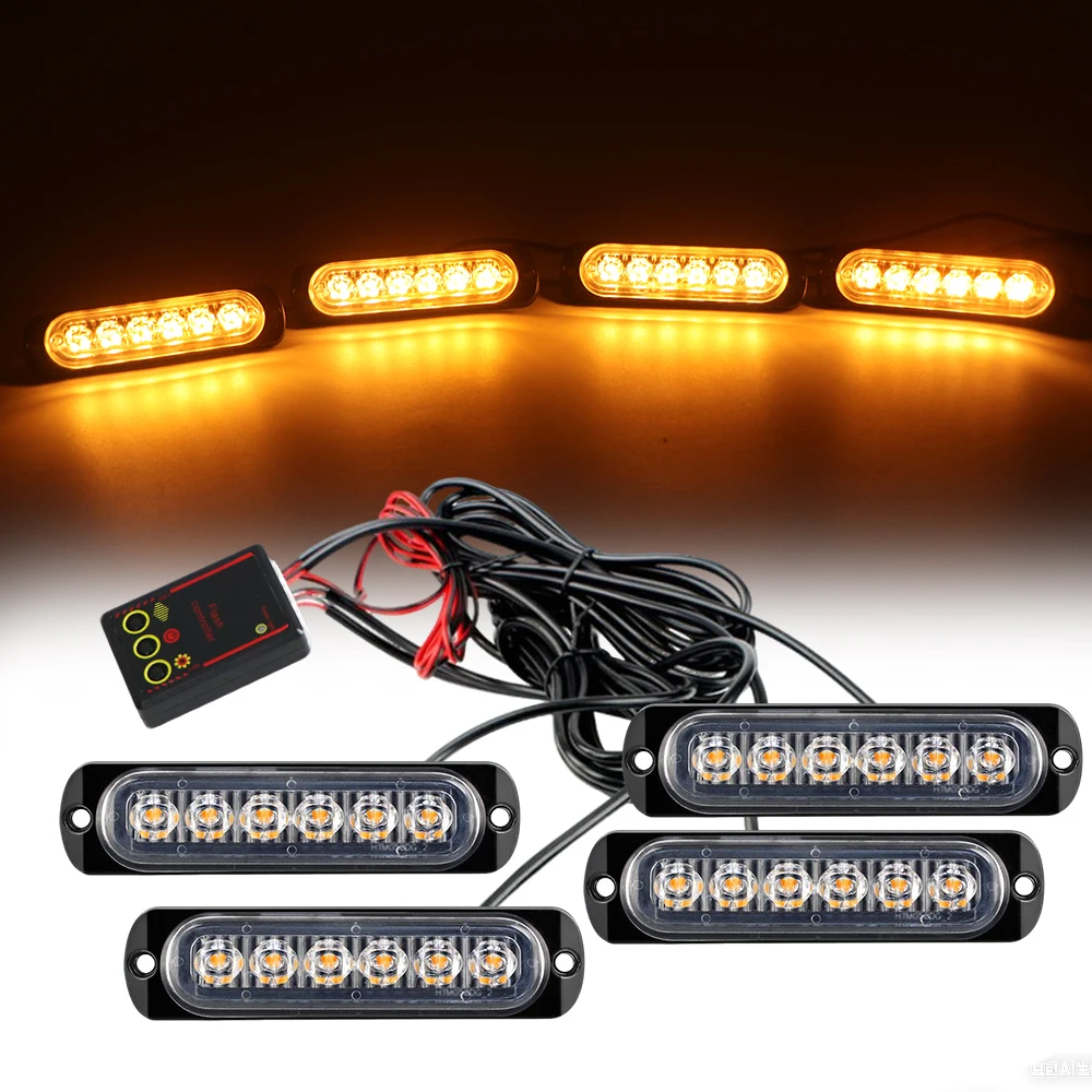 Car Front Grille Lighting 12V  LED Emergency Strobe Warning Lights Fireman Flash Beacon Yellow White Signal Lamp