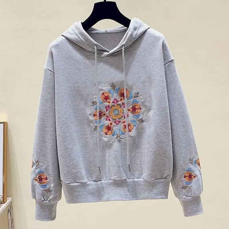 

100% Cotton Hoodies Women High Grade Embroidery Hooded Coats Fashion Casual Loose Pullover Hoodie Spring Autumn Trend Y2k Tops