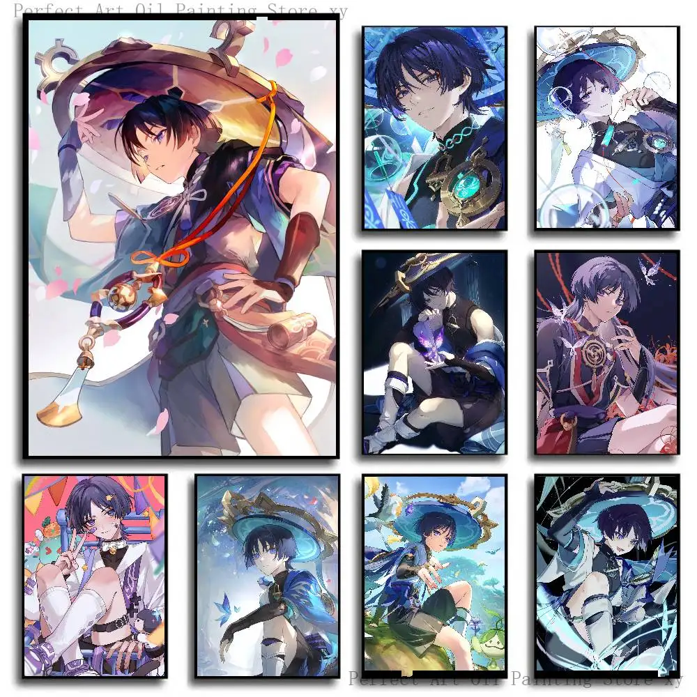 Wanderer Genshin Impact Game Anime Poster Self-adhesive Art Room Entrance Restaurant Wall Decor Art Painting