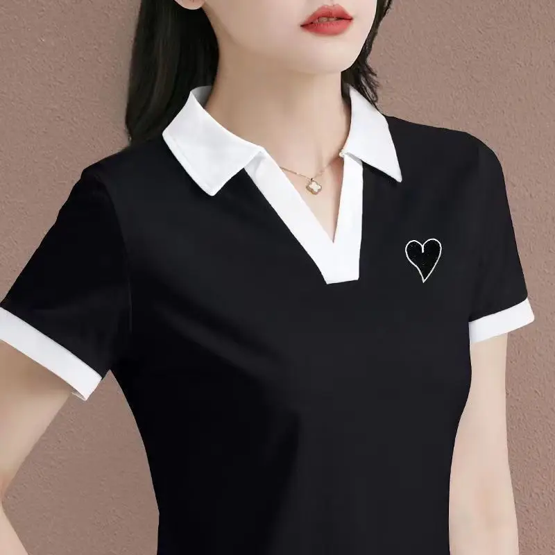 

Female Short-Sleeved T-shirt Women's Lapel Polo Shirt New Summer Top-Selling Product Fashion Black Top Ropa Mujer