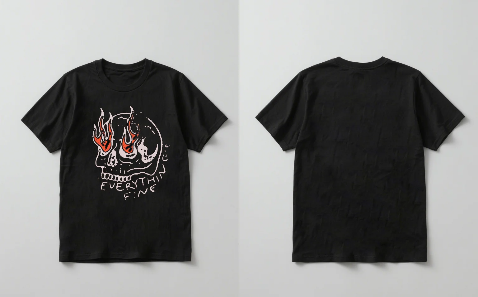 

2025 Новая модная футболка с короткими рукавами и принтом Flame Skull Everything Fine, повседневная футболка унисекс