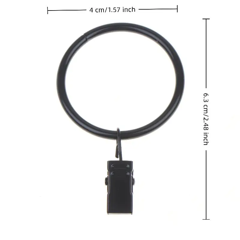 12 Stück Vorhangringe mit Clips, Metall-Vorhanghaken, schwarze Vorhangclips mit Ringen, Vorhangzubehör – Detail 11