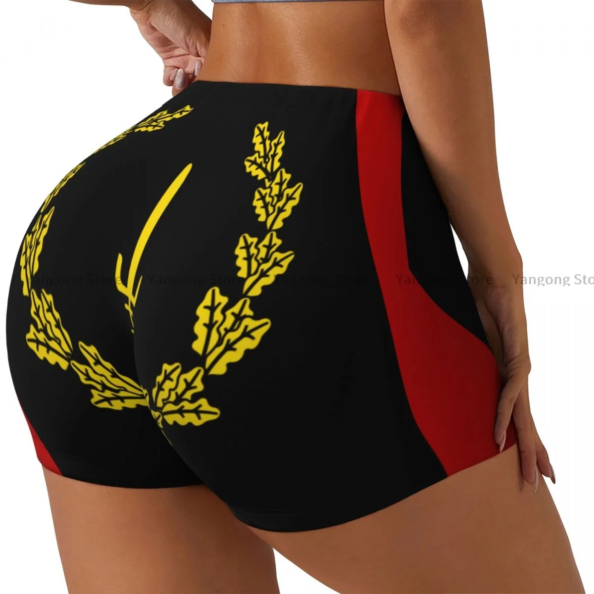 Women's Yoga Shorts Black American Heritage Flag Scrunch Booty Butt Lifting Comfort Fitness Gym