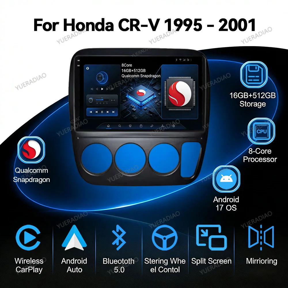 Android 17 Car Radio For Honda CRV CR-V 1995 1996 1997 1998 1999 2000 2001 Multimedia Video Player GPS NAVI Head Unit QLED 2DIN