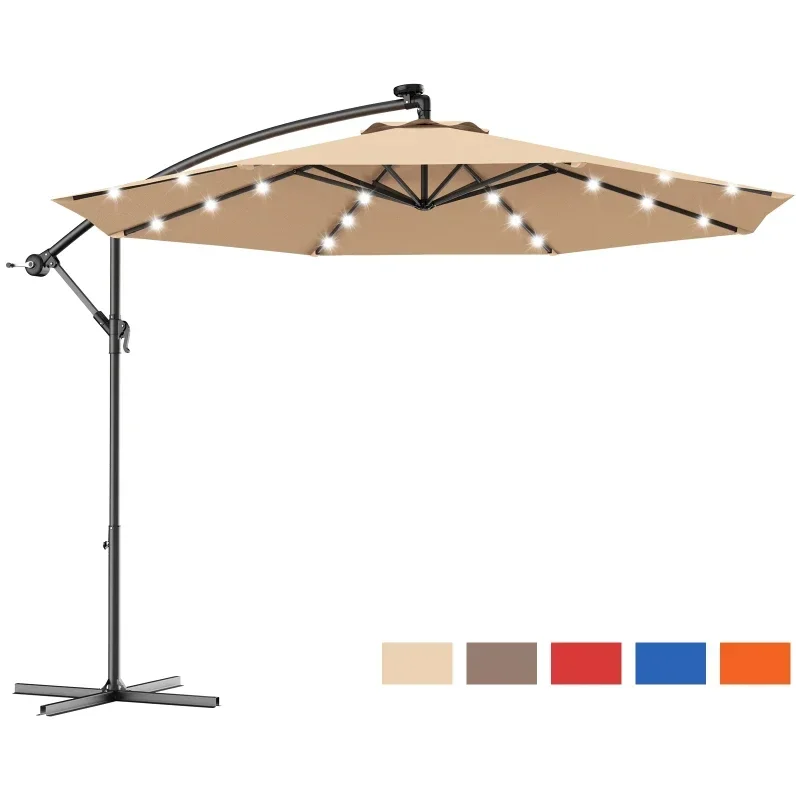 

Costway 10' Hanging Solar LED Umbrella Patio Sun Shade Offset Market W/Base OP70754
