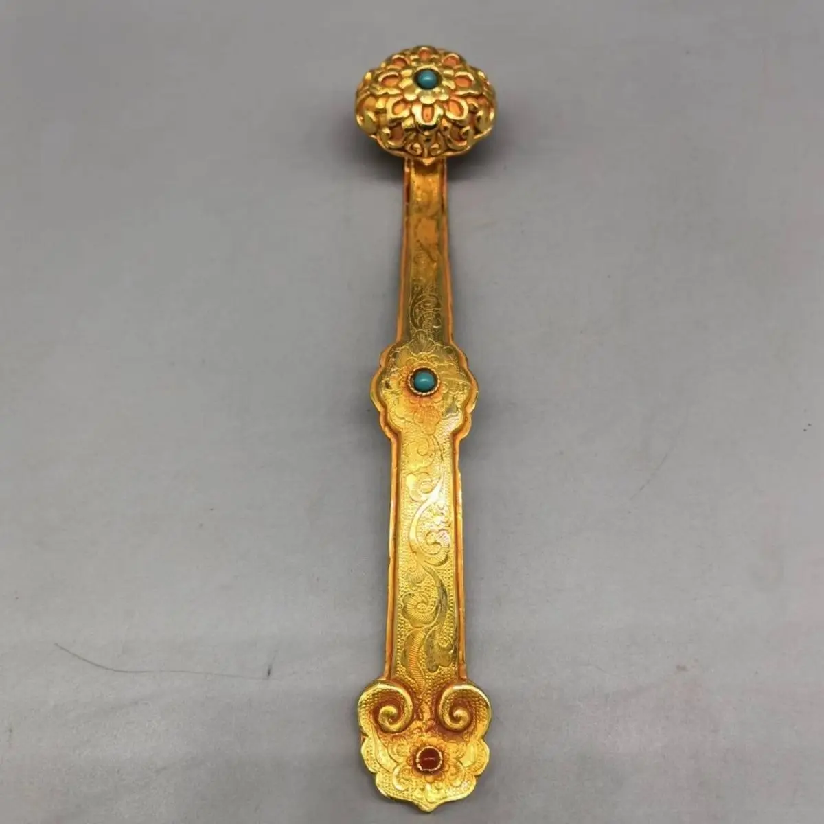 Gilt magic ware Ruyi pure copper alloy antique ornament handle gift living room ornament handicraft opening pendant