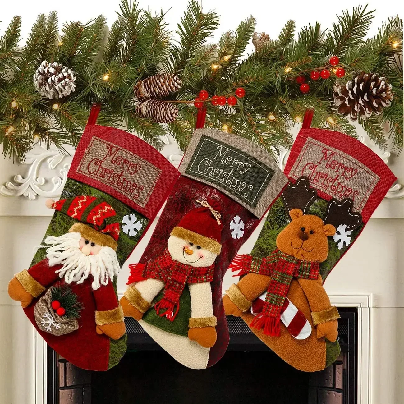 

Christmas Stocking Classic Large Stockings Santa Snowman Reindeer Xmas Character for Family Holiday Christmas Party Decorations