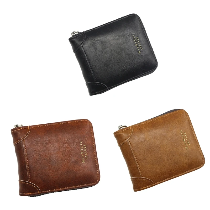 

Fashion Zipper Men Short Wallet PU Leather Business Bank Credit Card Holder Change Pocket Casual Solid Coin Purse Money Bag