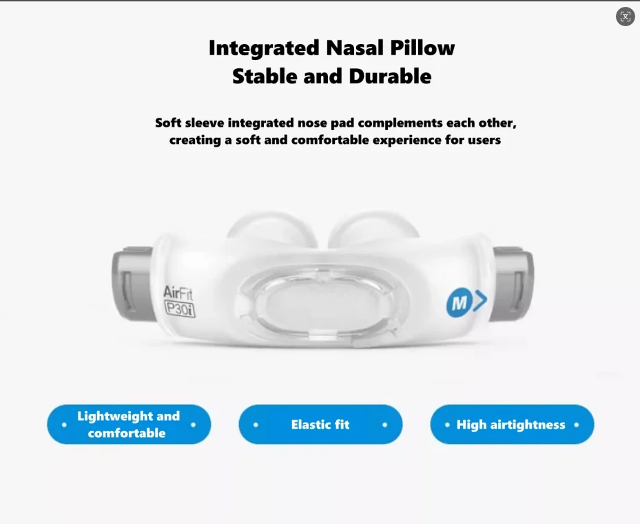 قناع وسائد الأنف Resmed Airfit P30i قناع CPAP يتضمن حزام وإطار وسادة (M/L/S) توقف التنفس أثناء النوم ومضاد للشخير #5